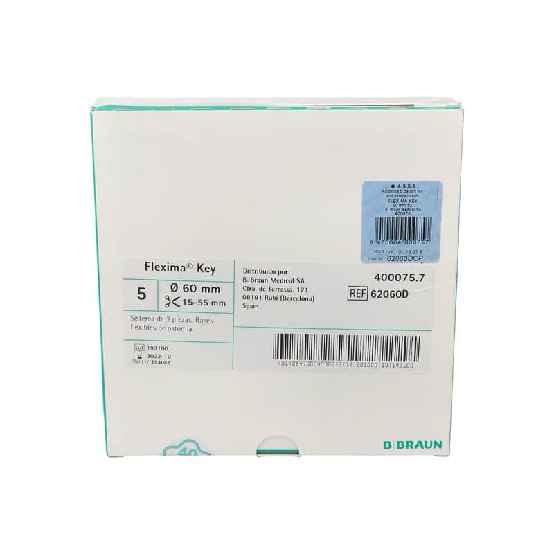 Apósitos de barrera de ostomía de resina sintética con acoplamiento adhesivo Flexima Key (60 mm, 5 unidades)